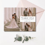 Tack Multi Photo Collage Bröllop<br><div class="desc">Visa kärlek och tacksamhet med det här fantastiska multifoto Collage Bröllop-tackkortet. Designat för par, som vill framhäva sina favoritstunder från sin bröllopsdag, har det här kortet ett kollage med tre omhuldade foton på framsidan, parat med ett hjärtligt budskap och namn. Kortets baksida ger ett foto som blöder i fullt och...</div>