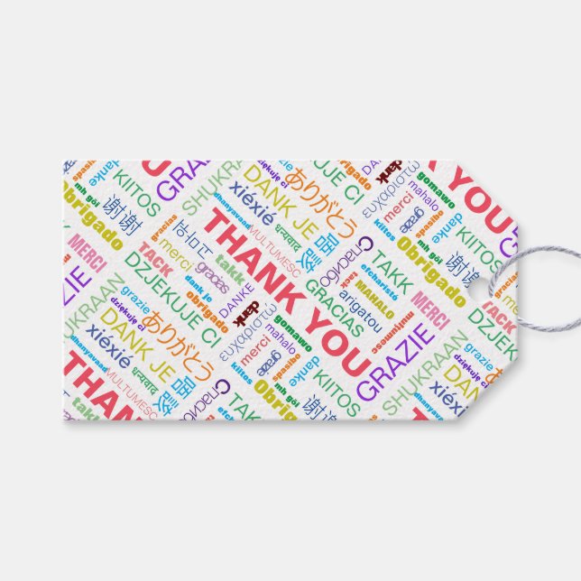 Tack Multifärgad flerspråkig Presentetikett (Framsidan (Horisontell))