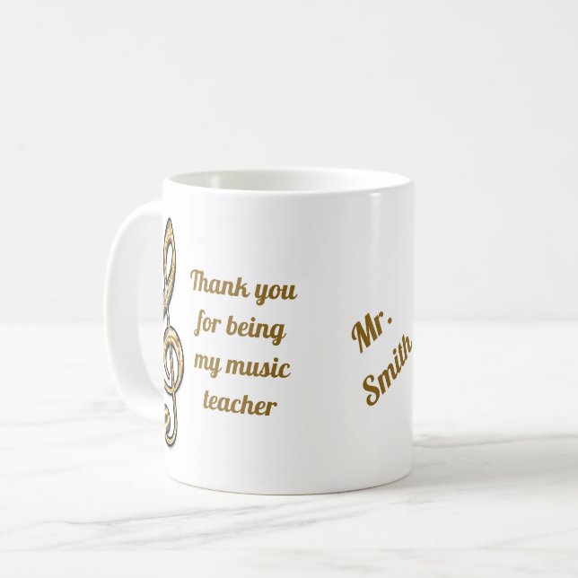 Tack Music Teacher Guld Clef-uppskattning Kaffemugg (Framsida vänster)