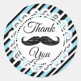 Tack Mustache Blue and Black Stickers Runt Klistermärke