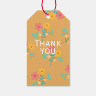 Tack Mustard Retro Daisy Bouquet Mönster Presentetikett