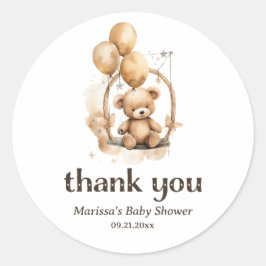 Tack Nalle Baby Shower-etikett Runt Klistermärke