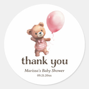 Tack Nalle Girl Baby Shower Sticker Runt Klistermärke