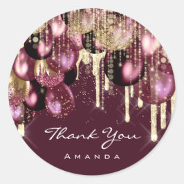 Tack Namn 16:e bröllopsballong guld burgunder Runt Klistermärke