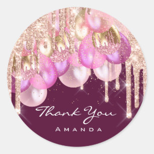 Tack Namn 16:e Möhippan Glitter Ballons Marsala Vi Runt Klistermärke