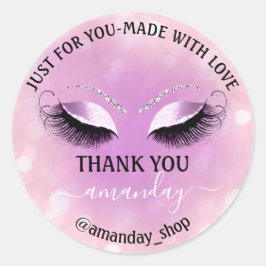 Tack Namn Boutique Eyelash Shop Rosa Violet Girly Runt Klistermärke