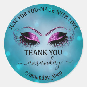 Tack Namn Boutique Eyelash Shop Teal Rosa Grått Runt Klistermärke