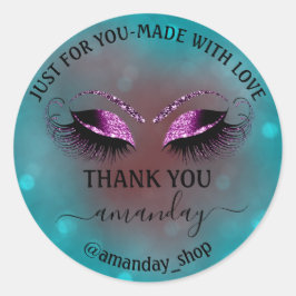 Tack Namn Boutique Eyelash Shop Teal Rosa Maroon Runt Klistermärke