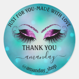 Tack Namn Boutique Eyelash Shop Teal Rosa Ombre Runt Klistermärke