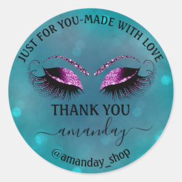 Tack Namn Boutique Eyelash Shop Teal Violet Berry Runt Klistermärke