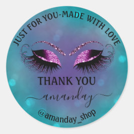 Tack Namn Boutique Eyelash Shop Teal Violet Girly Runt Klistermärke