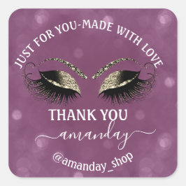 Tack Namn Boutique-ögonfransar Shop Guld Lila Fyrkantigt Klistermärke