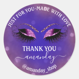 Tack Namn Boutique-ögonfransarna Shop Lila Blue Runt Klistermärke