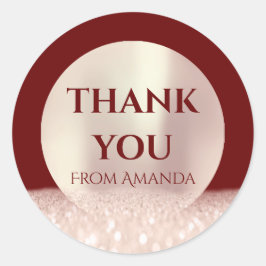 Tack Namn ClassyRose Burgundy Glitter Runt Klistermärke