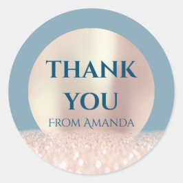 Tack Namn ClassyRose Smoky Blue Glitter Runt Klistermärke
