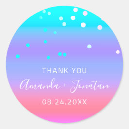 Tack Namn Date Blue Rosa Aqua Rosa Confetti Runt Klistermärke