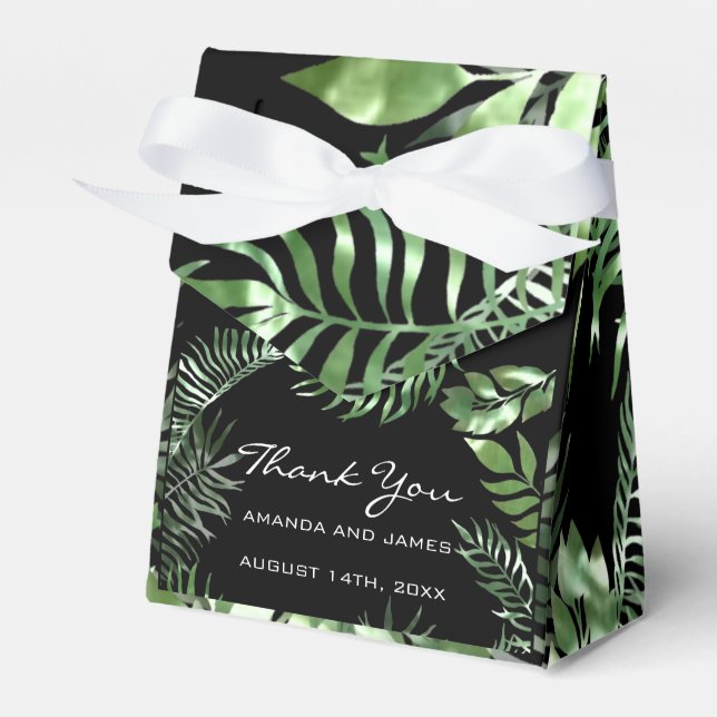 Tack, Namn Date White Tropik Monstera Favor Black Presentaskar (Framsidan Sidan)