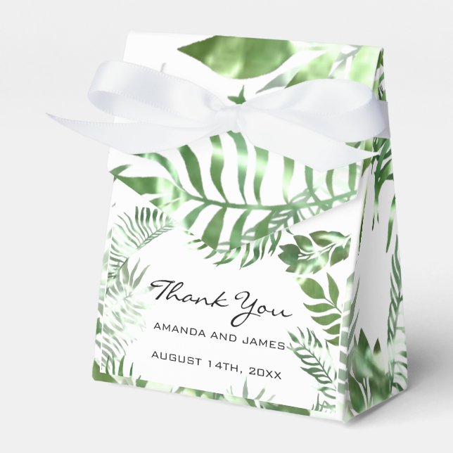 Tack Namn Date White Tropik Monstera Favor Gift Presentaskar (Framsidan Sidan)