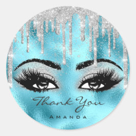 Tack Namn Konfetti Grått Glitter Eyelash Ocean Runt Klistermärke