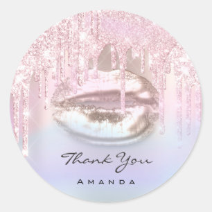 Tack Namn Möhippa Rosa ros Holograph Kiss Lip Runt Klistermärke