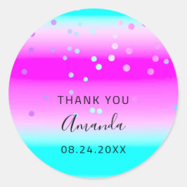 Tack Namn Rosa Ocean Ombre Confetti Runt Klistermärke