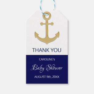 TACK Nautical Navy Blue Anchor BABY SHOWER Presentetikett