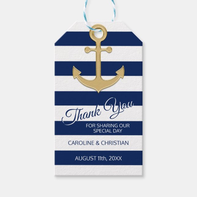 TACK Nautical Navy Blue Anchor Bröllop Presentetikett (Framsidan)