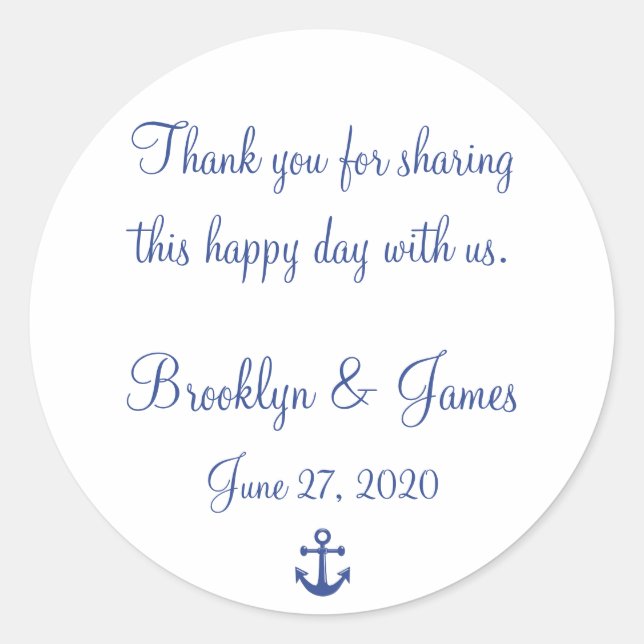 Tack Nautical Wedding Stickers Runt Klistermärke (Framsida)