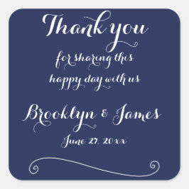 Tack Navy Blue Elegant bröllop Stickers Fyrkantigt Klistermärke