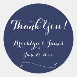 Tack Navy Blue Elegant bröllop Stickers Runt Klistermärke