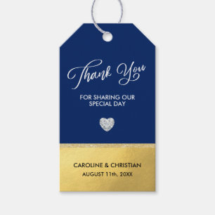 TACK Navy Blue Faux Gold Foil Heart Bröllop Presentetikett