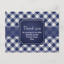 Tack Navy Blue Gingham Mönster Geometric Vykort