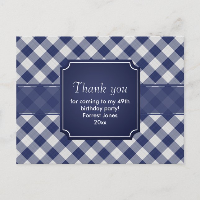 Tack Navy Blue Gingham Mönster Geometric Vykort (Framsida)