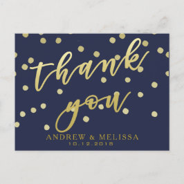 Tack | Navy & Faux Guld Script Postkort Vykort