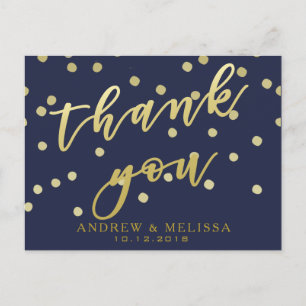 Tack Navy & Faux Guld Script Postkort Vykort