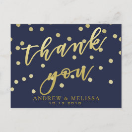 Tack | Navy & Faux Guld Script Postkort Vykort