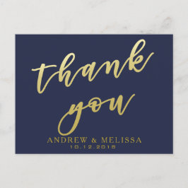 Tack | Navy & Faux Guld Script Postkort Vykort