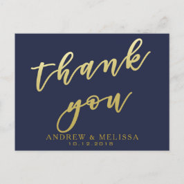 Tack | Navy & Faux Guld Script Postkort Vykort