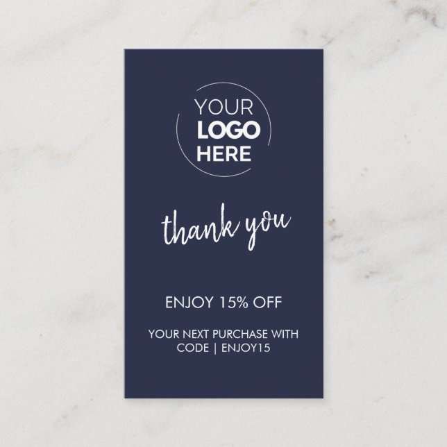 Tack Navy Snyggt Modern Logotyp Business Rabattkort (Framsida)