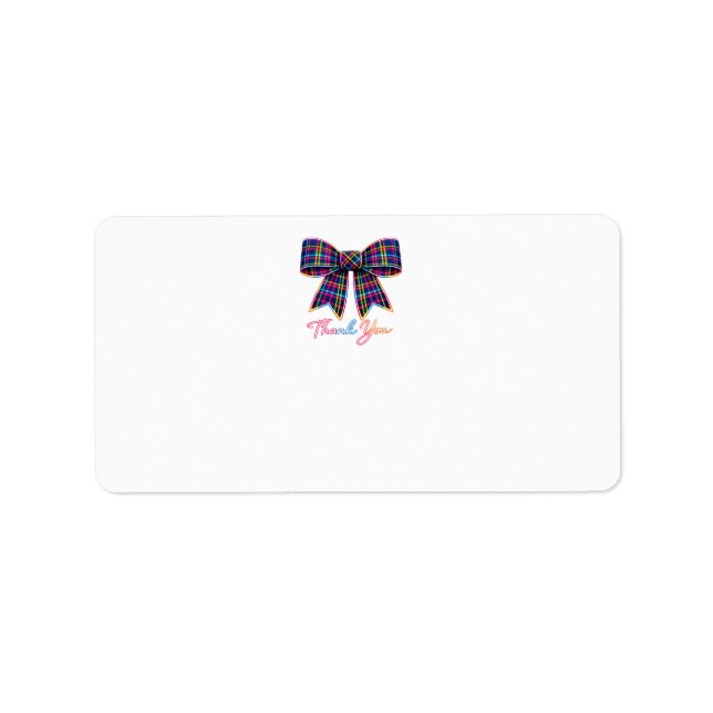 Tack Neon Tartan Bow Skotsk Ljus Mönster Adressetikett (Framsidan)
