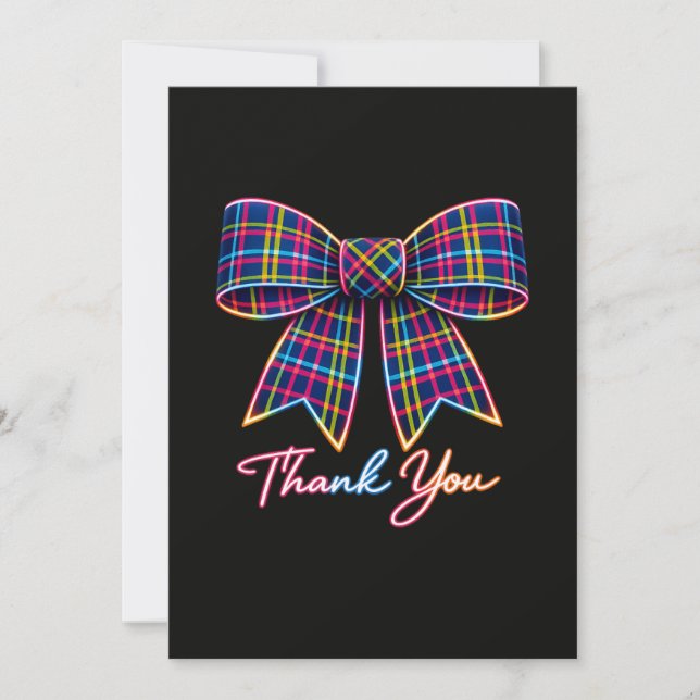 Tack Neon Tartan Bow Skotsk Ljus Mönster Inbjudningar (Framsida)