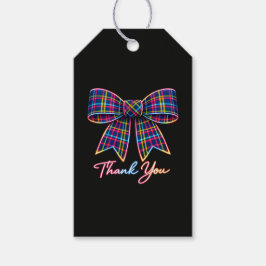 Tack Neon Tartan Bow Skotsk Ljus Mönster Presentetikett