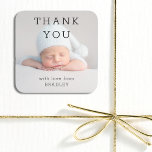 Tack Newborn Baby Shower-skript Fyrkantigt Klistermärke<br><div class="desc">Tack Newborn Baby Shower Script Stickers visar ditt favoritfoto med texten "Tack" i elegantens moderna svarta skript. Anpassa genom att redigera texten i textrutorna. PHOTO TIP: centrera fotot innan du överför det till Zazzle för bästa resultat. Designad av ©Evco Studio https://www.zazzle.com/store/evcostudio</div>