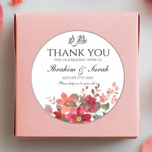 Tack Nikah Muslim Bröllop Red Blommigt Runt Klistermärke