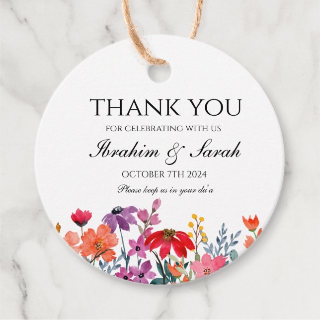 Tack nikah muslim bröllopsförmån blommigt gåvor etiketter (Framsida)