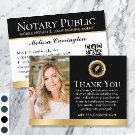 Tack Notary Public Photo QR Code Black Guld Visitkort