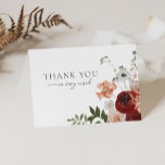 Tack Notecard för hösten Bohemian Fall Wedding<br><div class="desc">I hösten i Bohemian Bröllop Tack Notecard från Emilia-samlingen finns handdragna blommigtar i fallskärmar av burgundi,  rosa och guld. Anpassa den med dina detaljer enkelt och snabbt. Tryck helt enkelt på knappen "anpassa" för att ytterligare ordna om och formatera stil och placera texten.</div>
