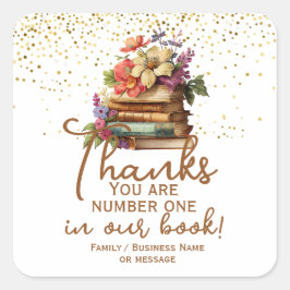 Tack nummer ett i vår bokskylt för Bok Fyrkantigt Klistermärke