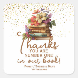 Tack nummer ett i vår bokskylt för Bok Fyrkantigt Klistermärke