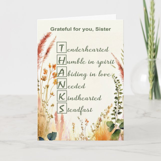 Tack Nunna Religiöst Liv Akrostisk Vildblomma Kort (Framsida)
